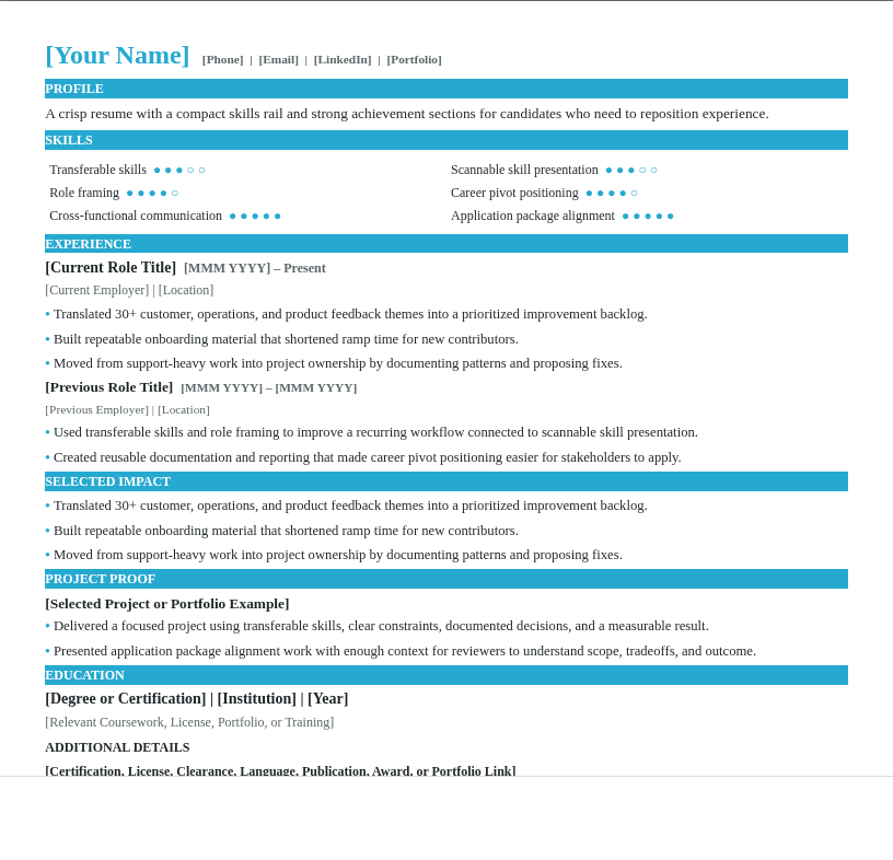Clear Column Resume preview
