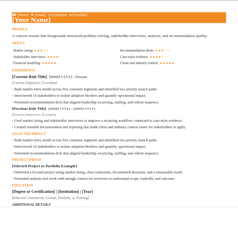 Consulting Case Resume preview