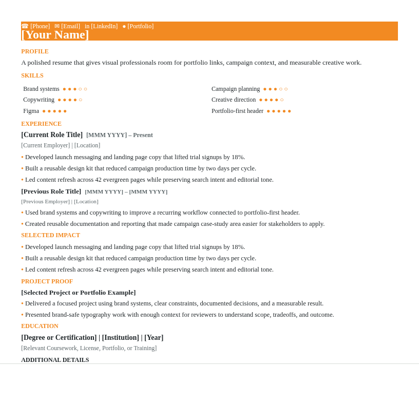 Creative Portfolio Resume preview