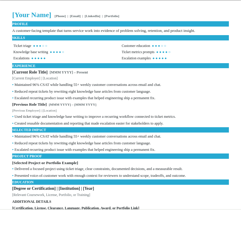 Customer Support Resume preview
