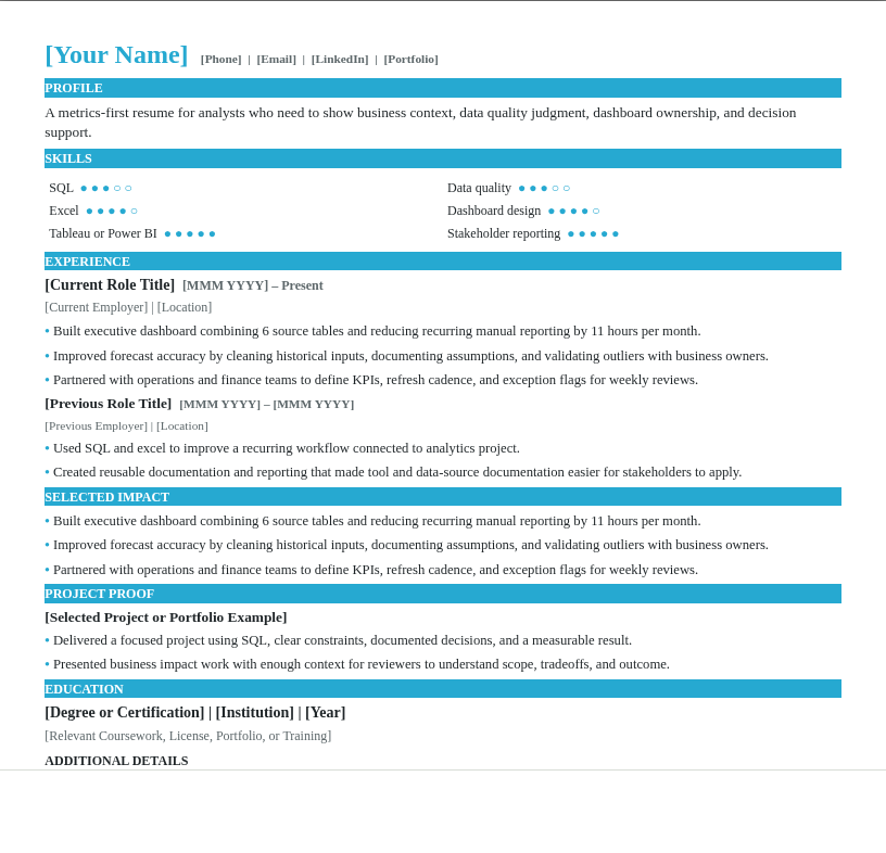 Data Analyst Resume preview