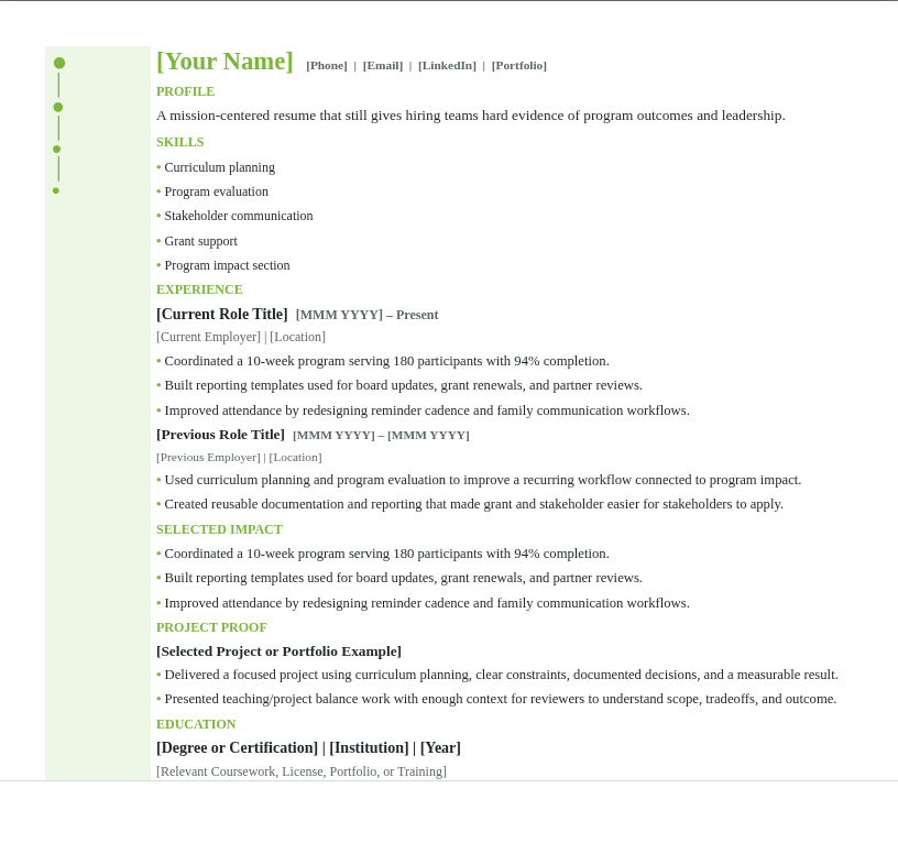 Education and Nonprofit Resume preview