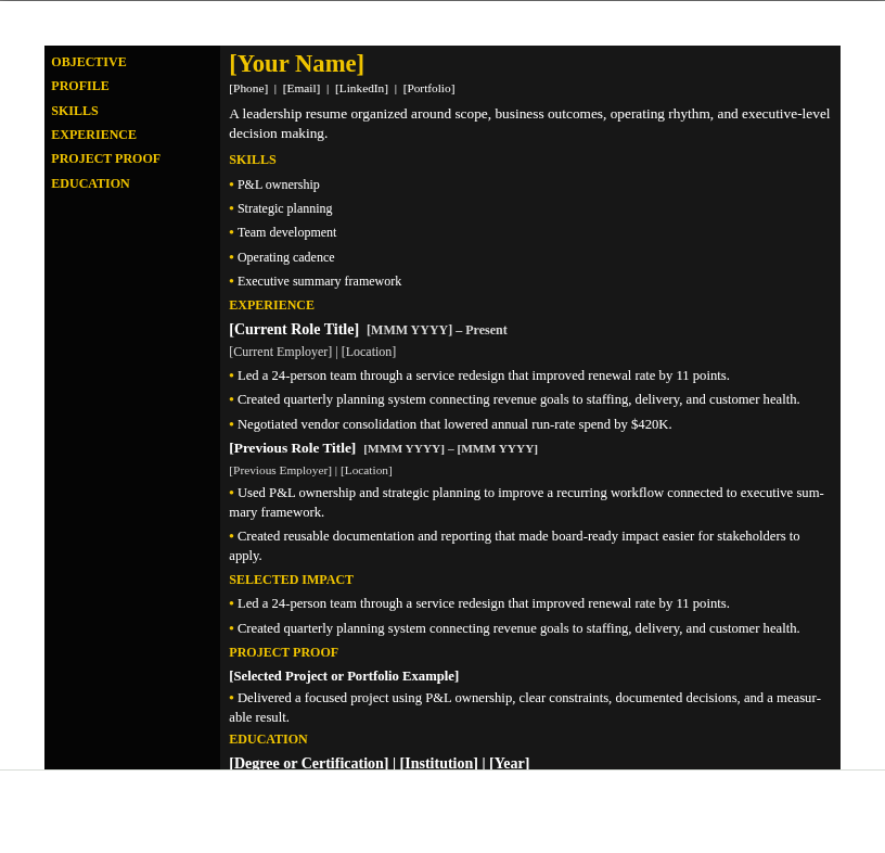 Executive Profile Resume preview