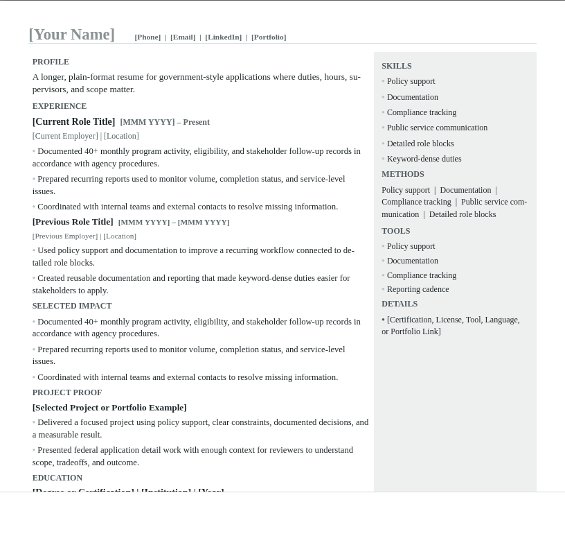 Federal Plain Resume preview