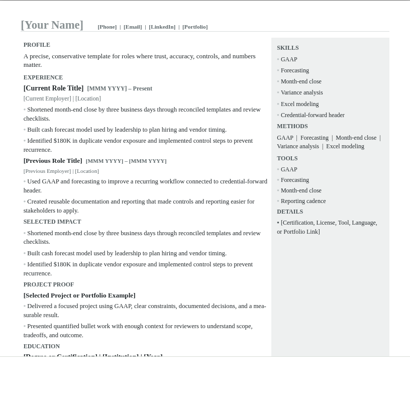 Finance and Accounting Resume preview