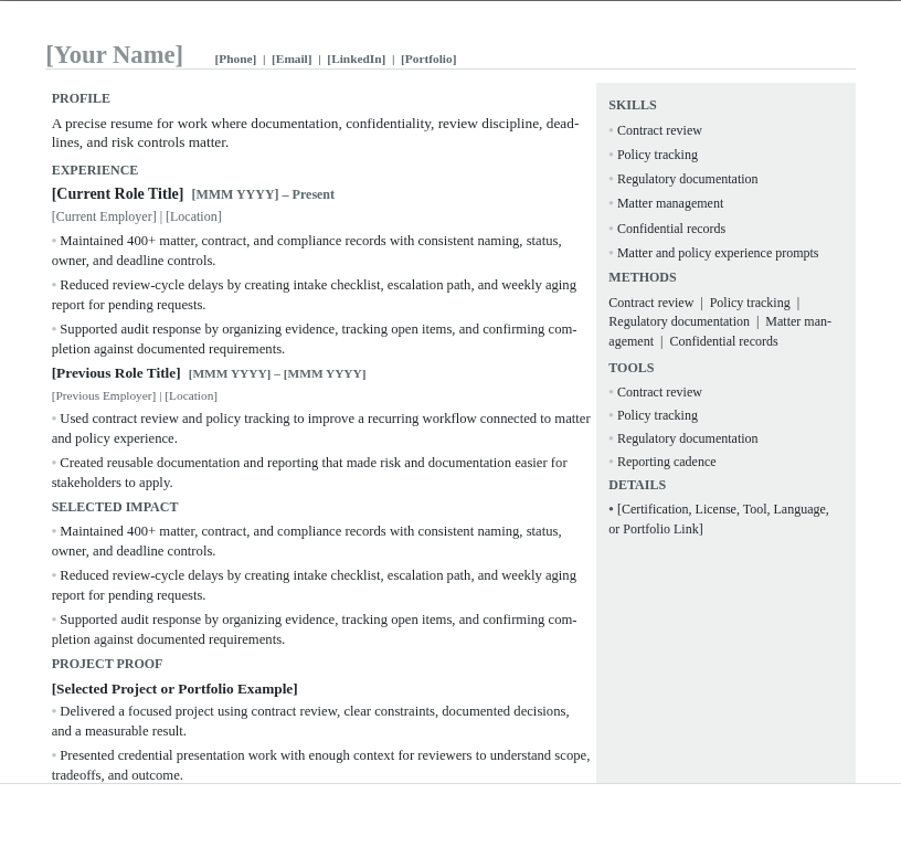 Legal and Compliance Resume preview