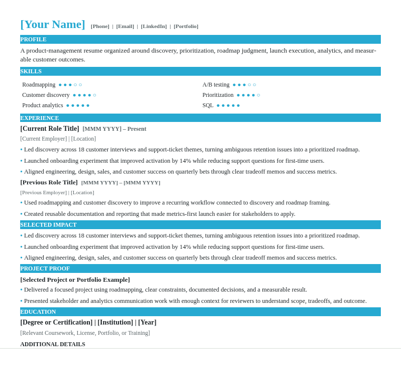 Product Manager Resume preview