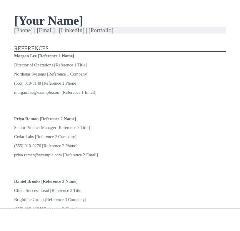 Professional Reference Sheet preview