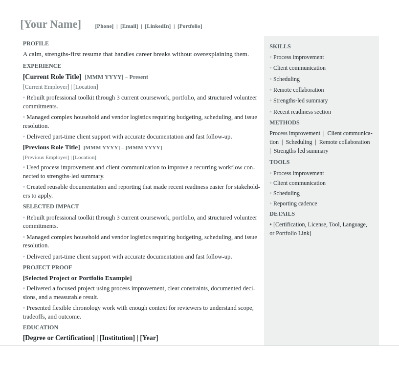 Return-to-Work Resume preview