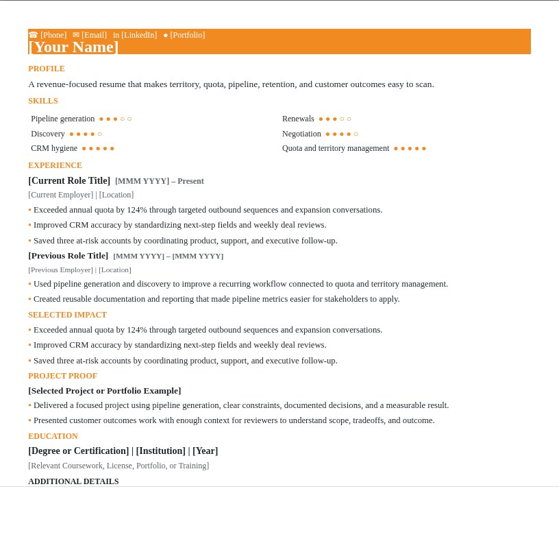 Sales Account Resume preview