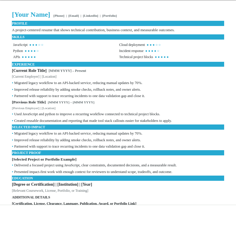 Tech Project Resume preview